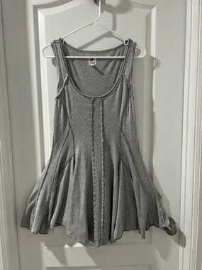 Gray Ribbed Flared Tank Top